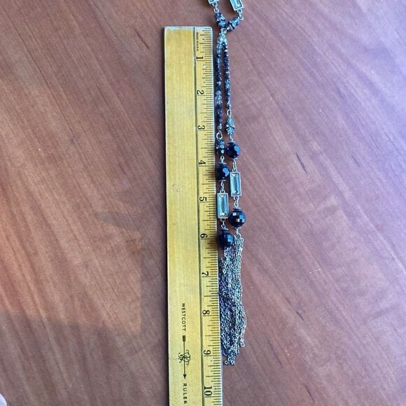 Anne Taylor loft long black crystal tassel necklace - Picture 9 of 11
